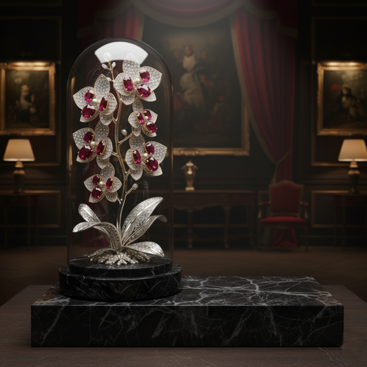 The Celestial Bloom - A Ruby & Diamond Orchid